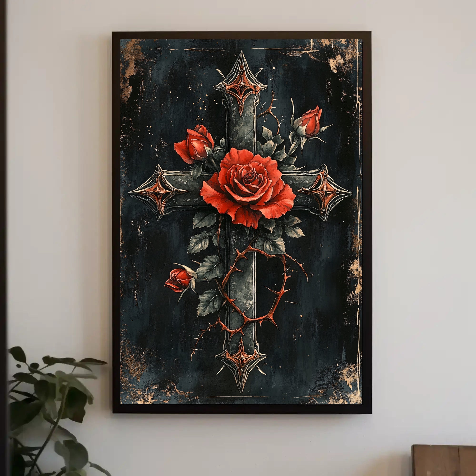 Roses And Cross Poster