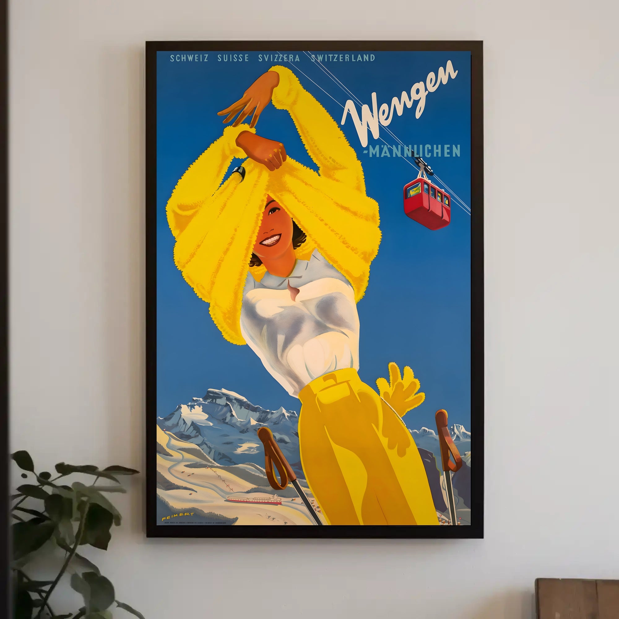 Wengen Skiing Scene Vintage Travel Poster PosterGoat