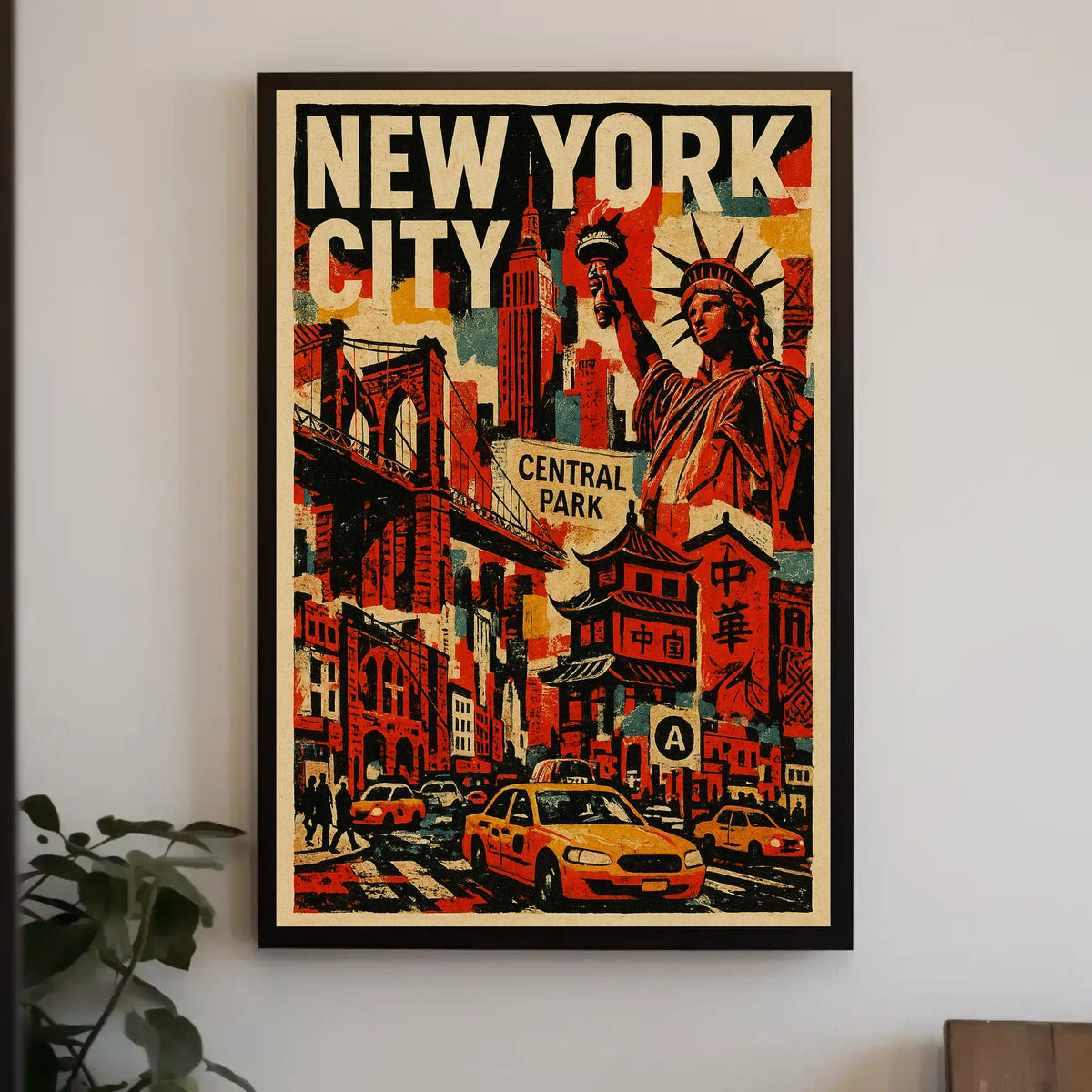 Iconic New York City Landmarks Poster Vintage Wall Art