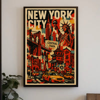 Iconic New York City Landmarks Poster Vintage Wall Art