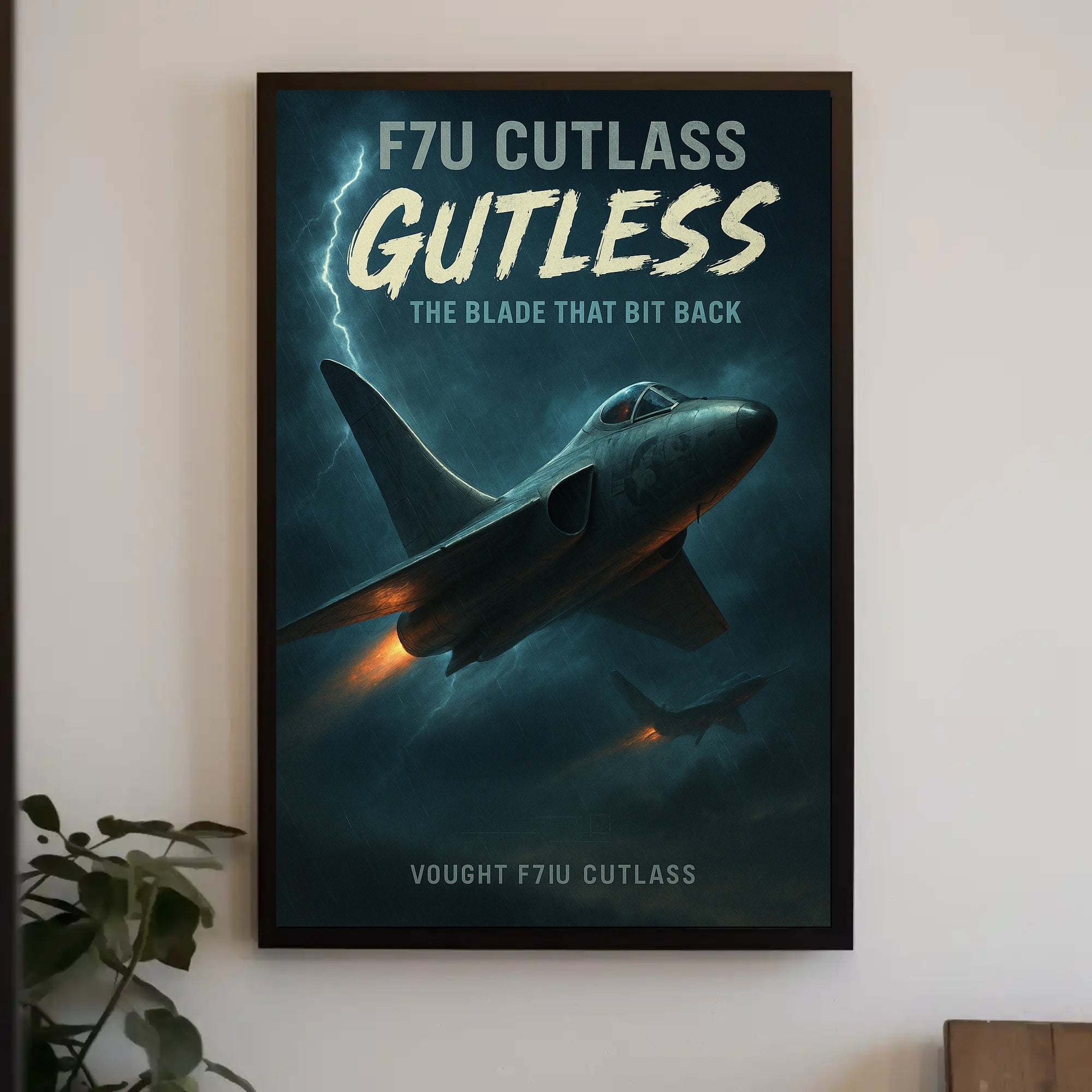 F7U Cutlass Aircraft with Lightning Poster