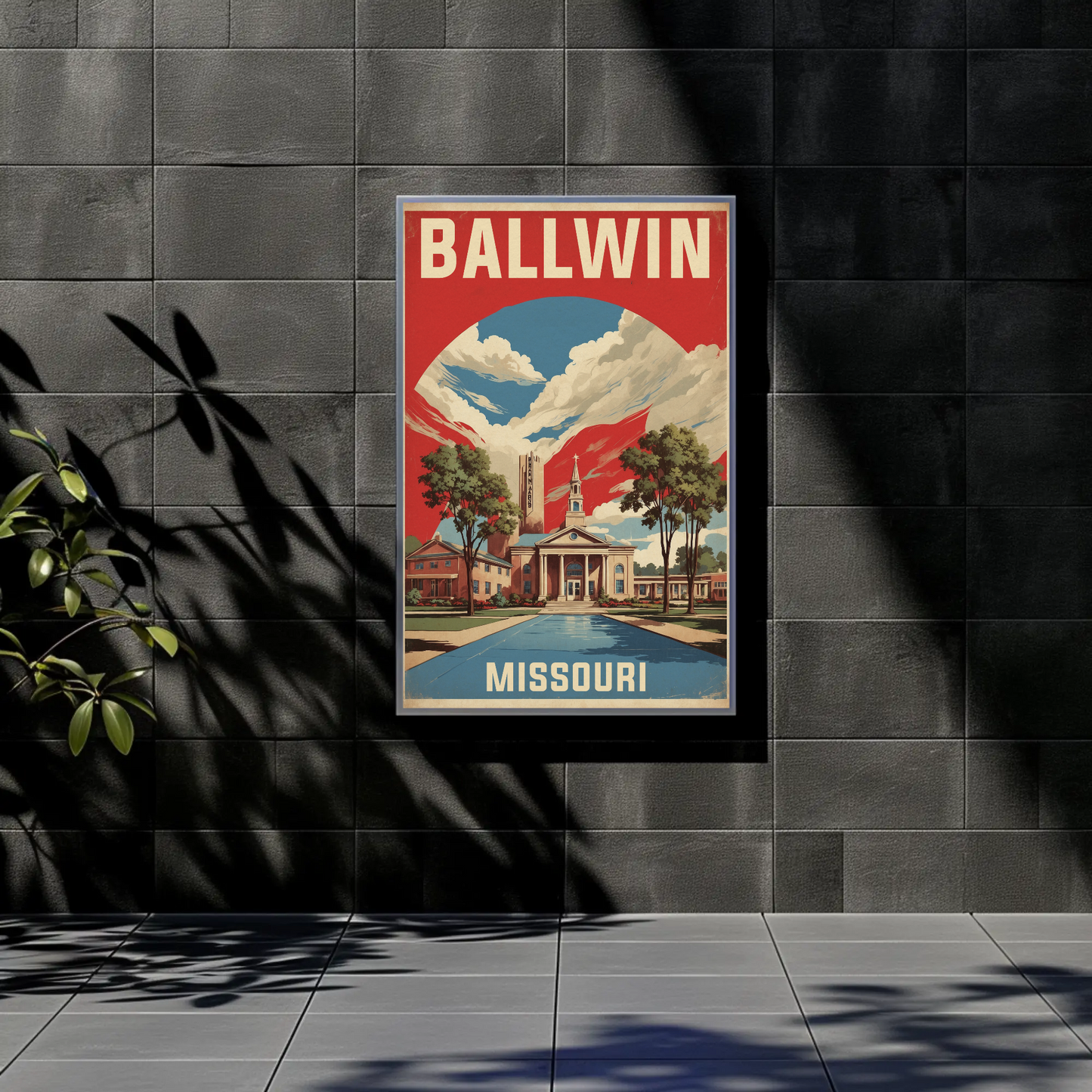 Ballwin Missouri Church Centerpiece Vintage Travel Poster