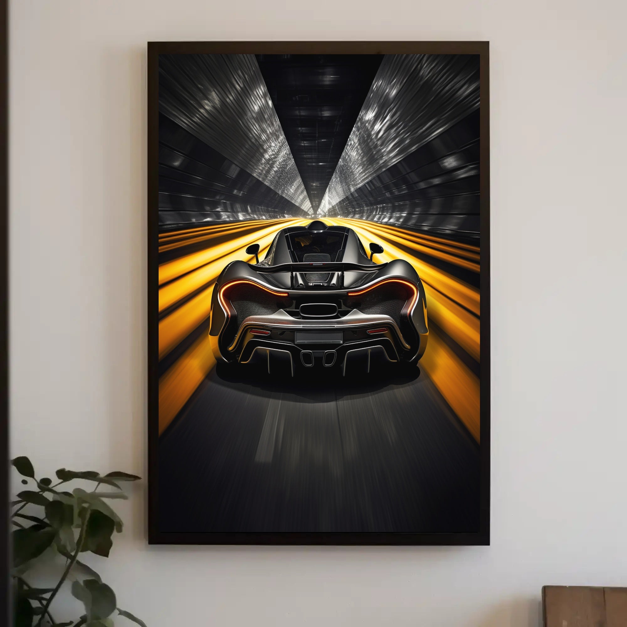 High-Speed Sports Car in Futuristic Tunnel Sports Poster