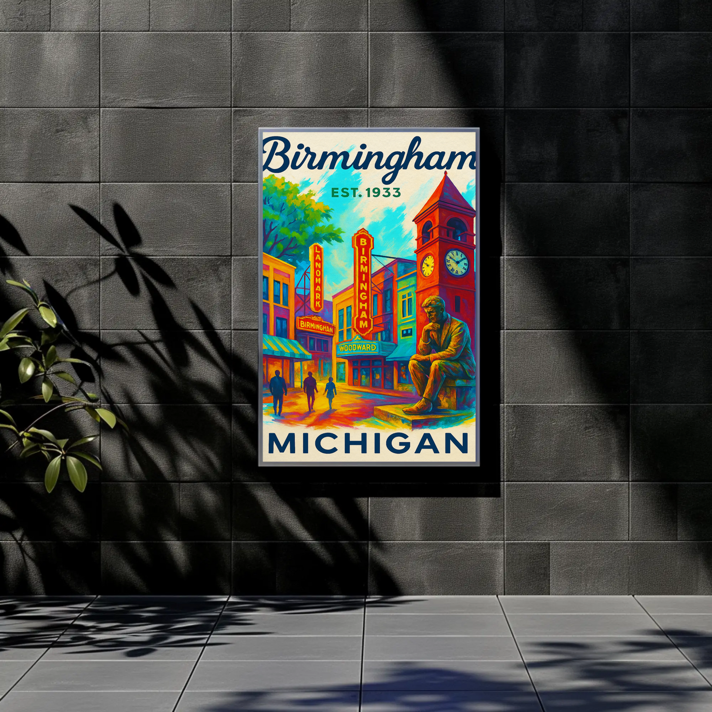 Birmingham Michigan Est. 1933 Wall Art Vintage Travel Poster