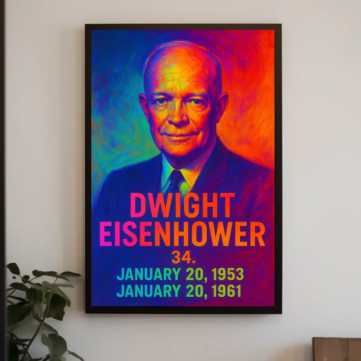 Dwight D. Eisenhower 34th President of the United States Neon Gradient Overlay Poster