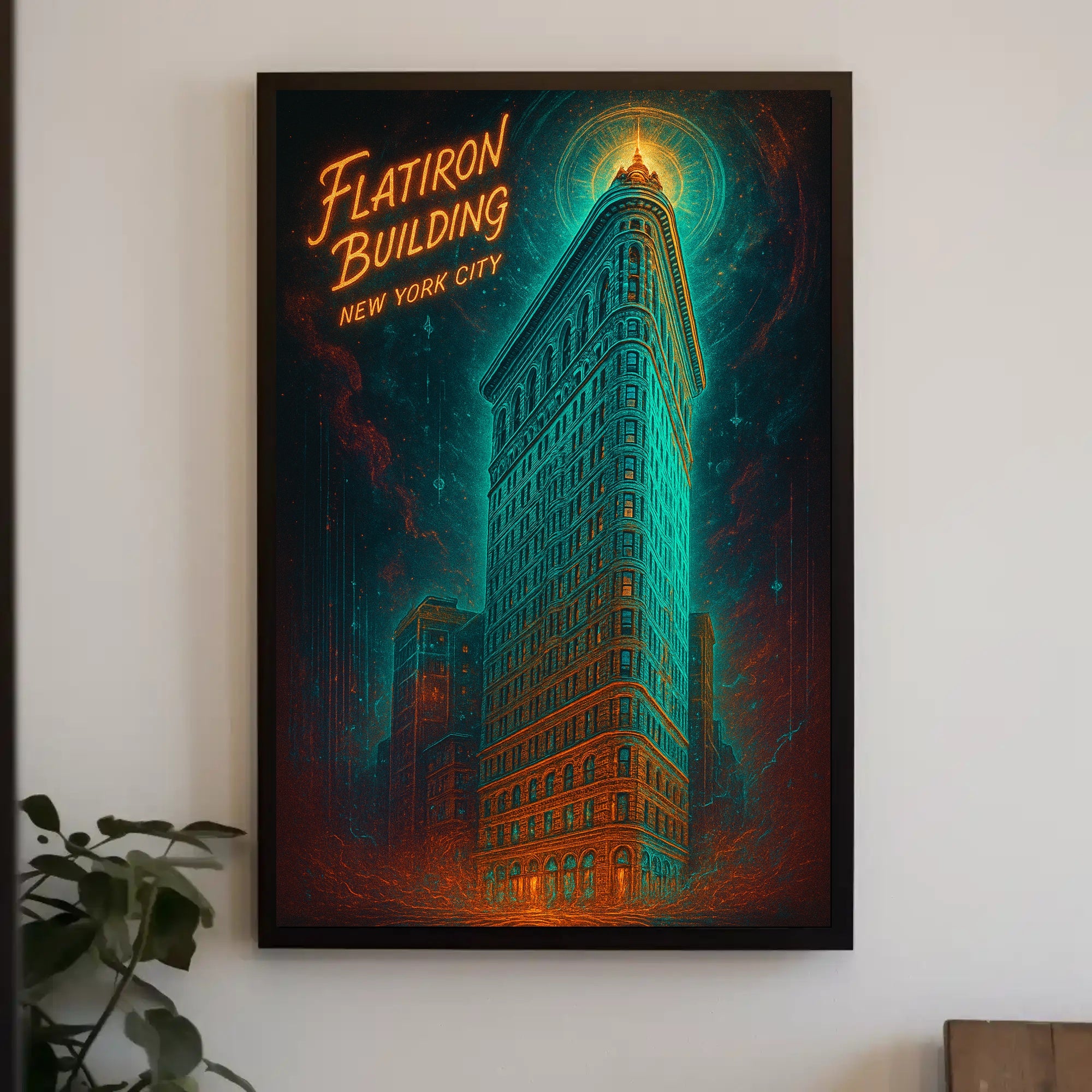 Flatiron Building Neon Glow Futuristic Sci-Fi Poster