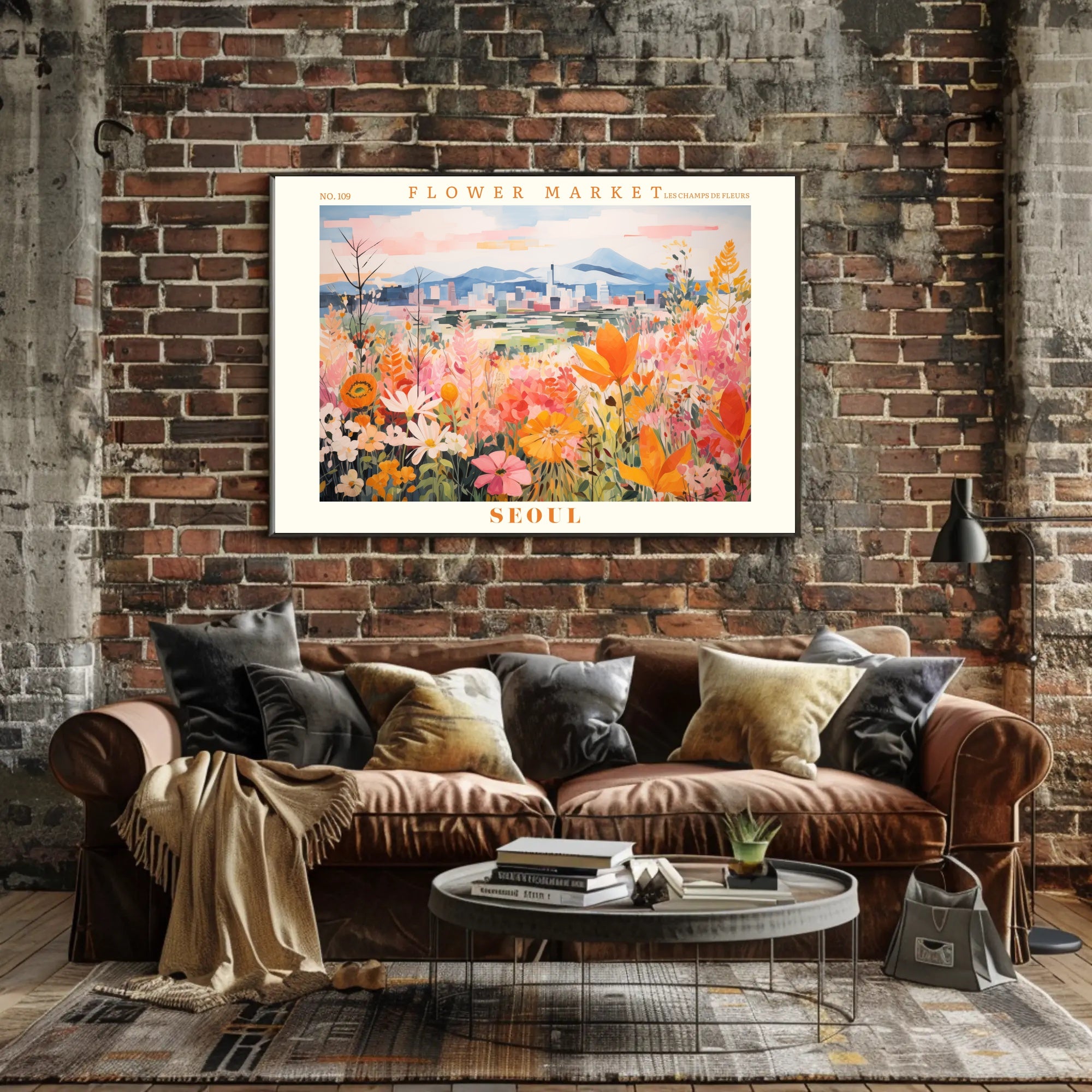 Vibrant Flower Market in Seoul Urban or Cityscape Poster