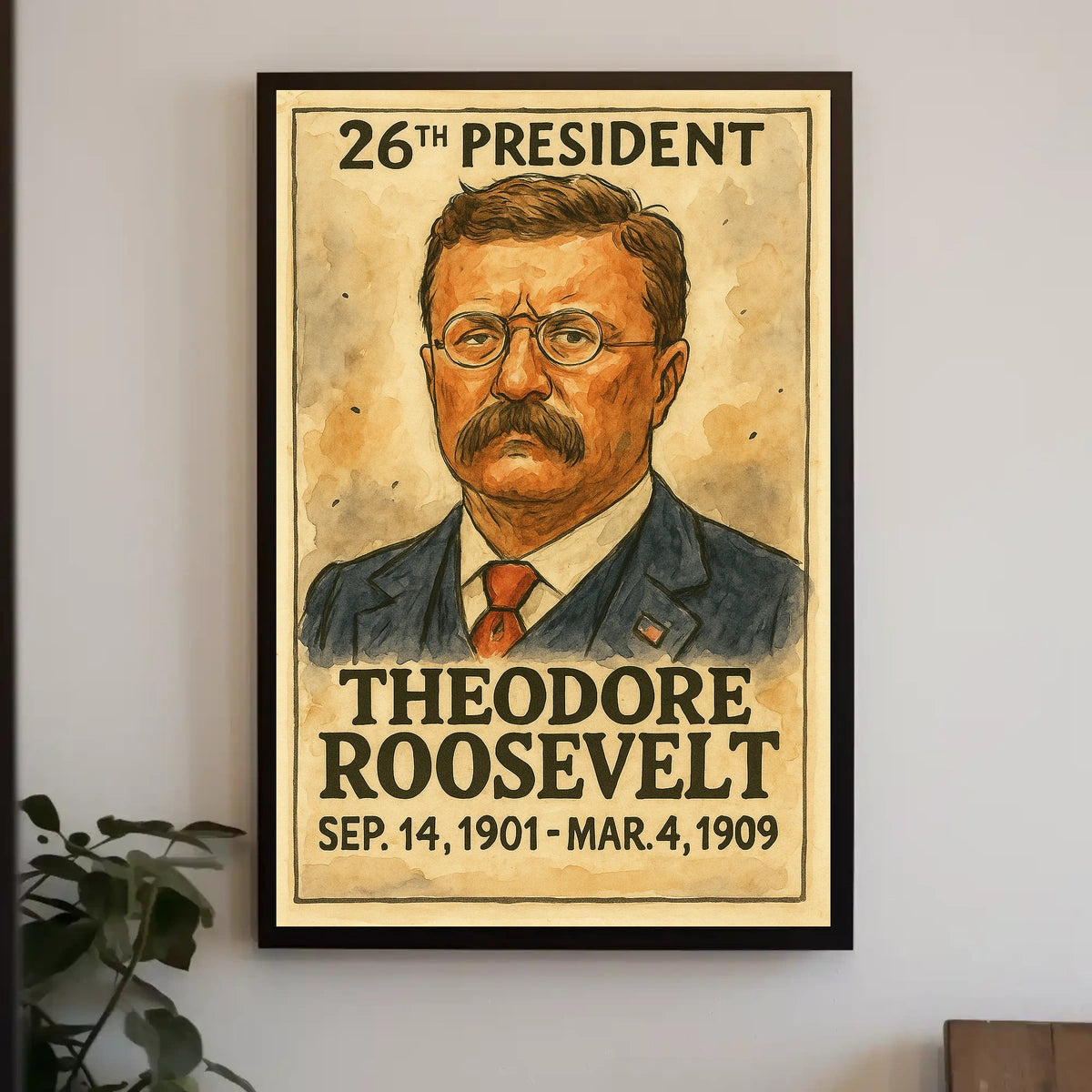 Theodore Roosevelt 26th President of the United States Exaggerated Cartoon Sketch Poster