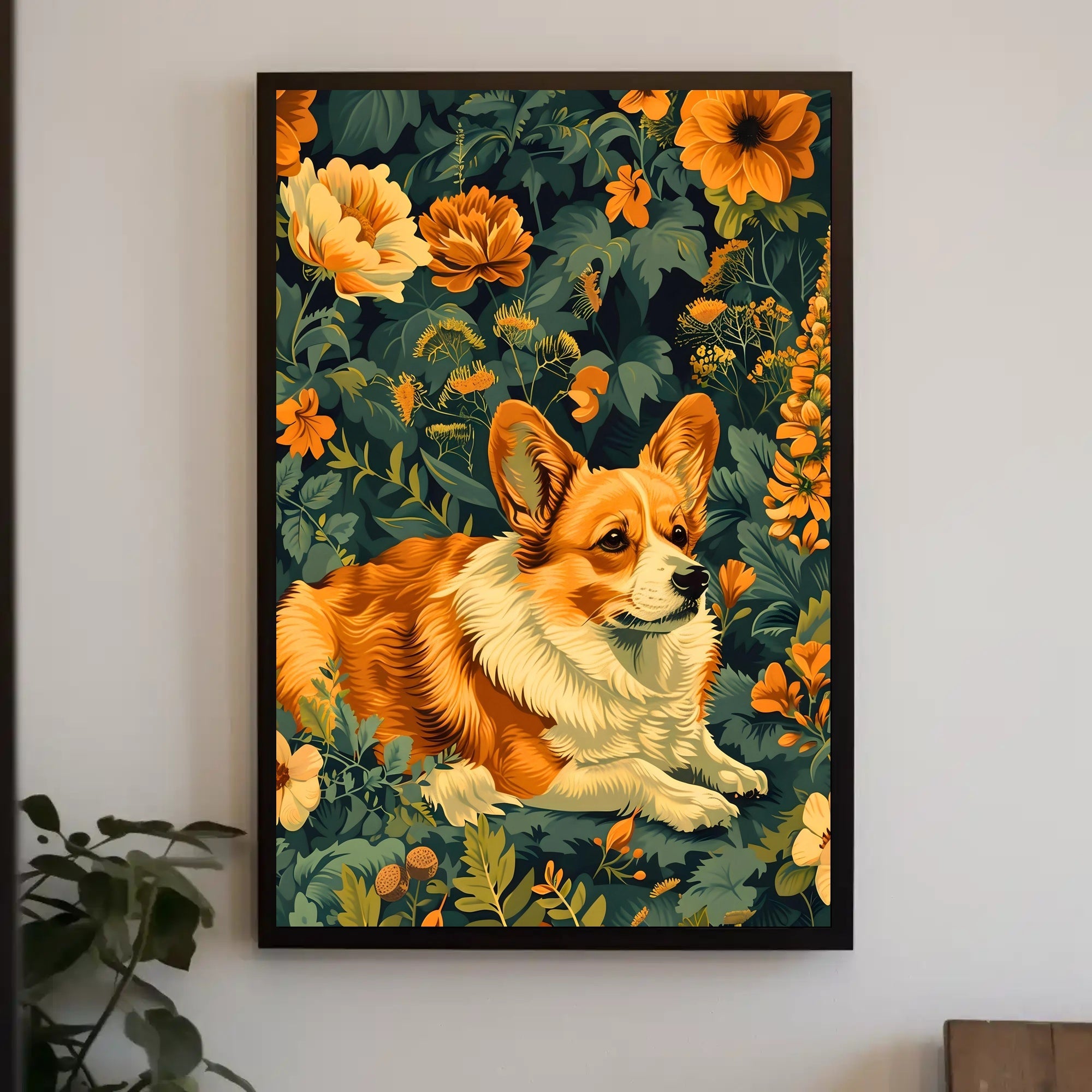 Corgi In Bloom Wall Art Print Decor