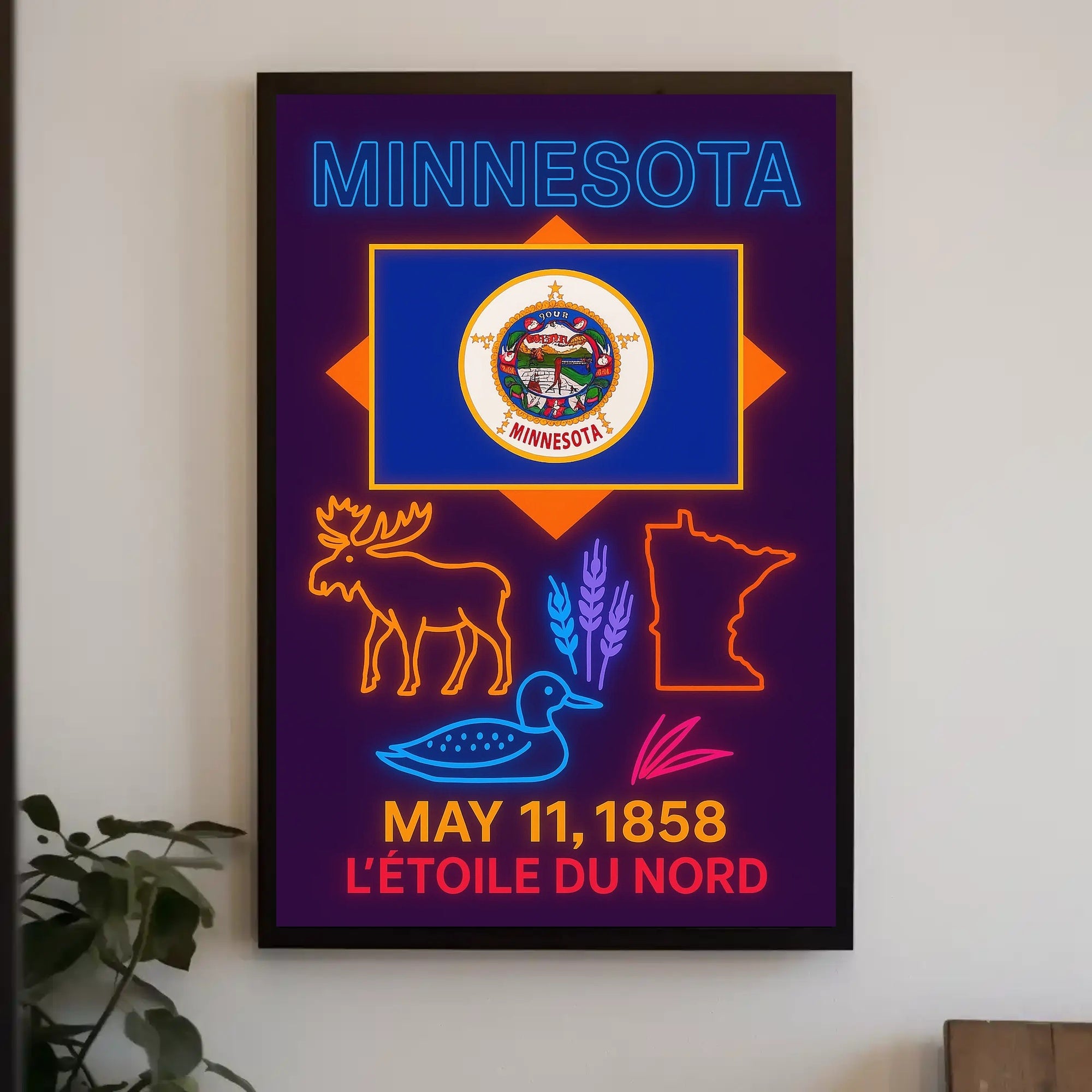 Minnesota Heritage Neon Art Print Cultural or Heritage Poster
