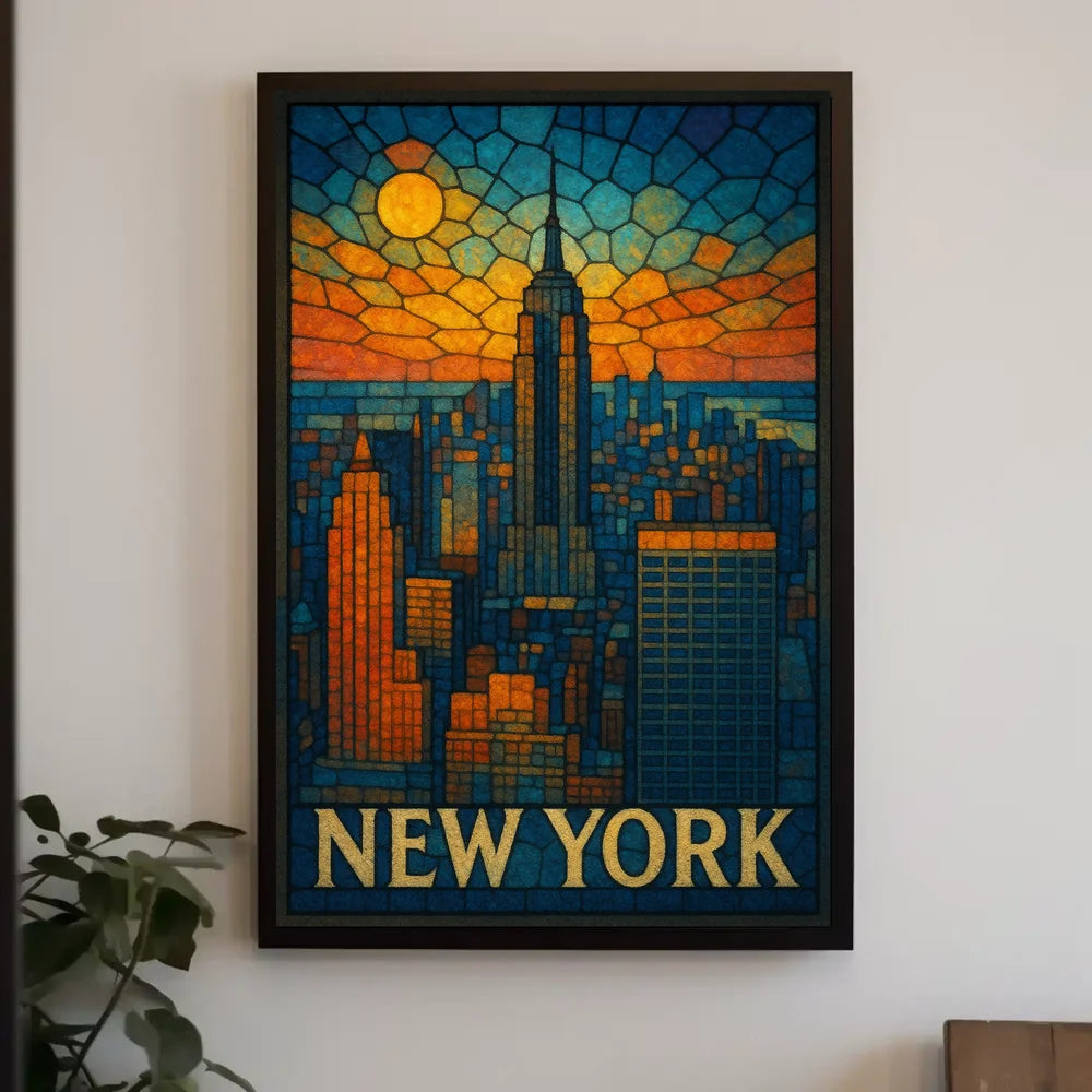 Digital Stained Glass NYC Poster Vibrant Modern Home Decor