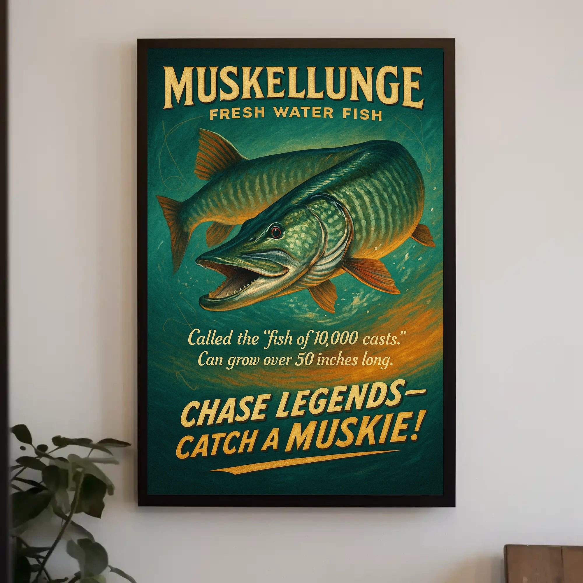 Muskellunge Adventure: Vintage-Inspired Animal Poster