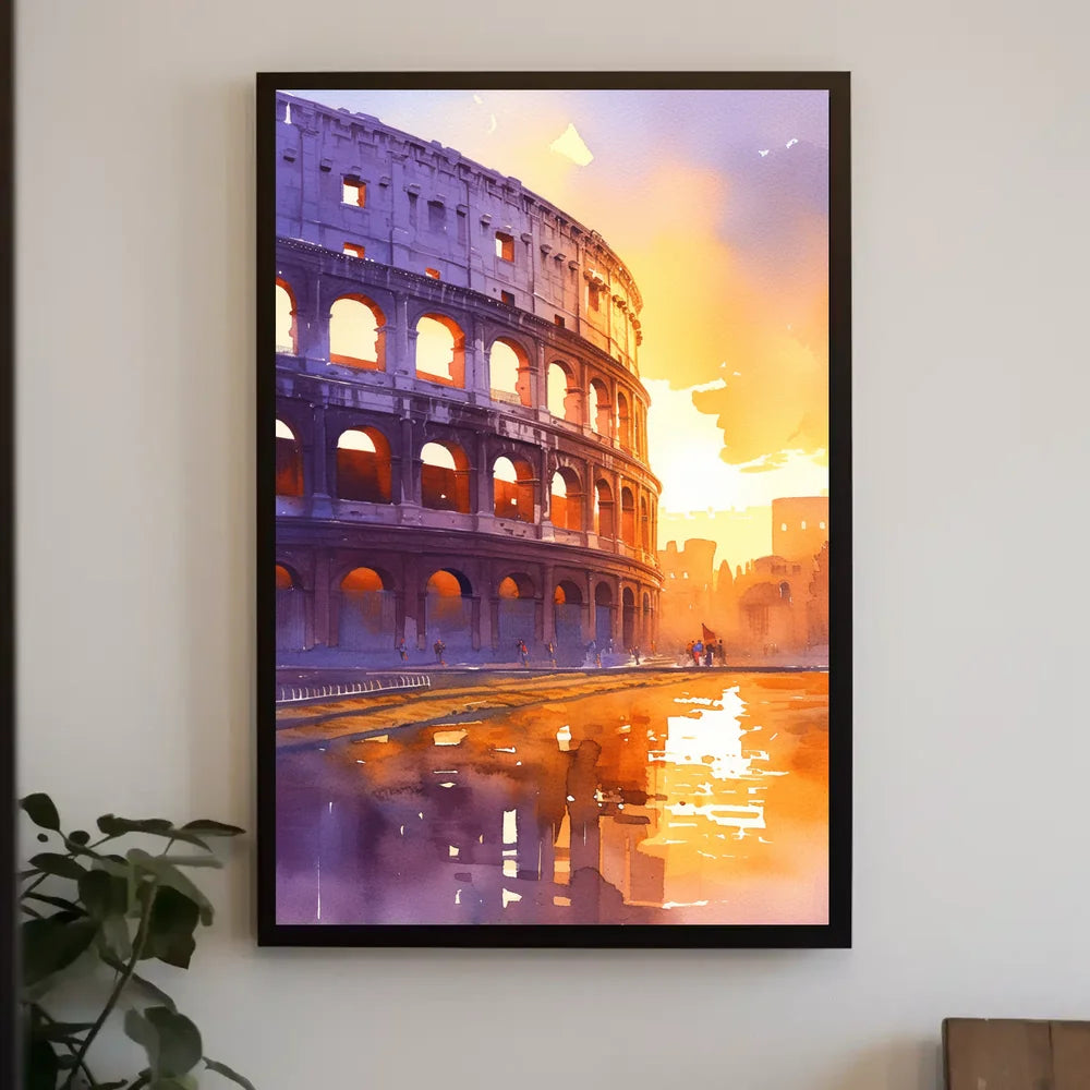 Colosseum Watercolor Sunset Rome Art Poster