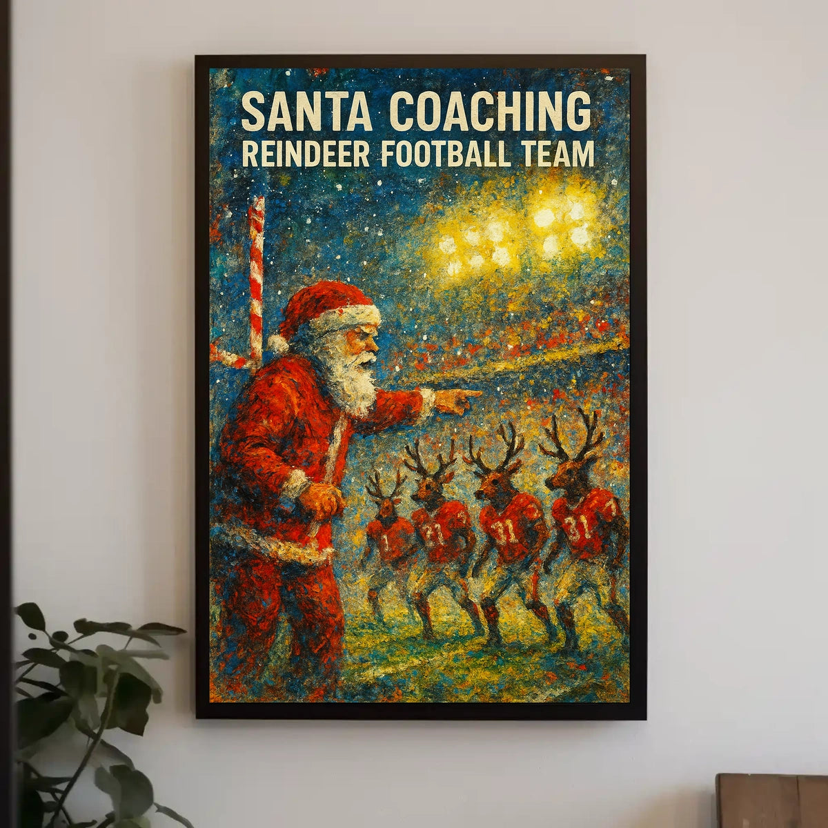 Santa's Reindeer Football Team Christmas Poster