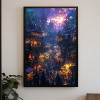 Medieval Fantasy Village Market at Twilight Fantasy Poster PosterGoat