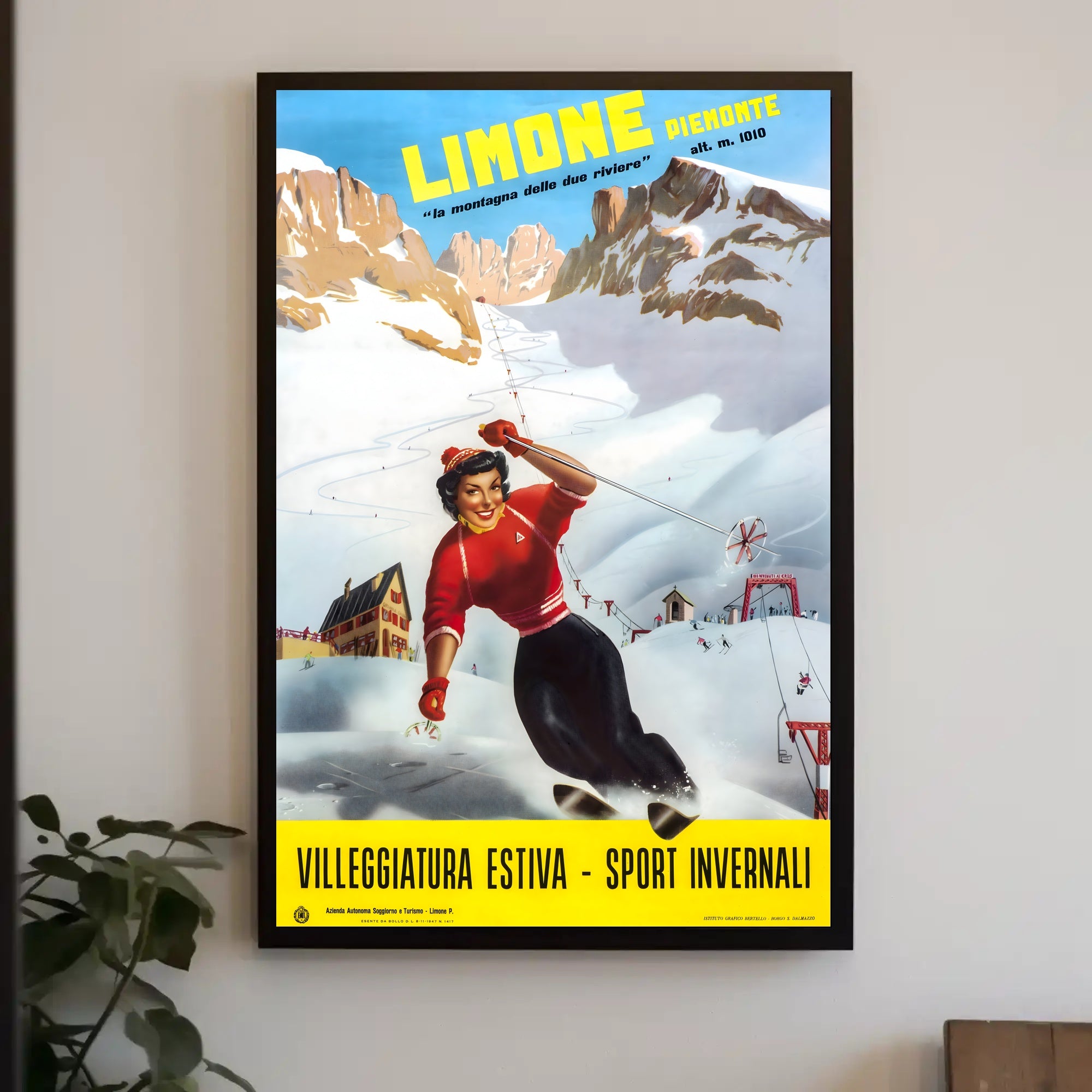 Limone Piemonte Vintage Ski Adventure Poster PosterGoat