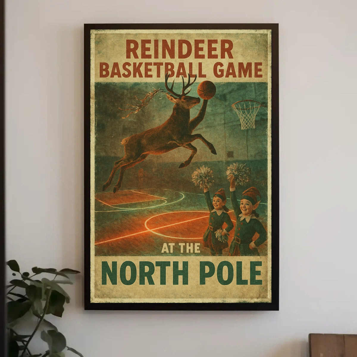 Reindeer Basketball Game at the North Pole Poster