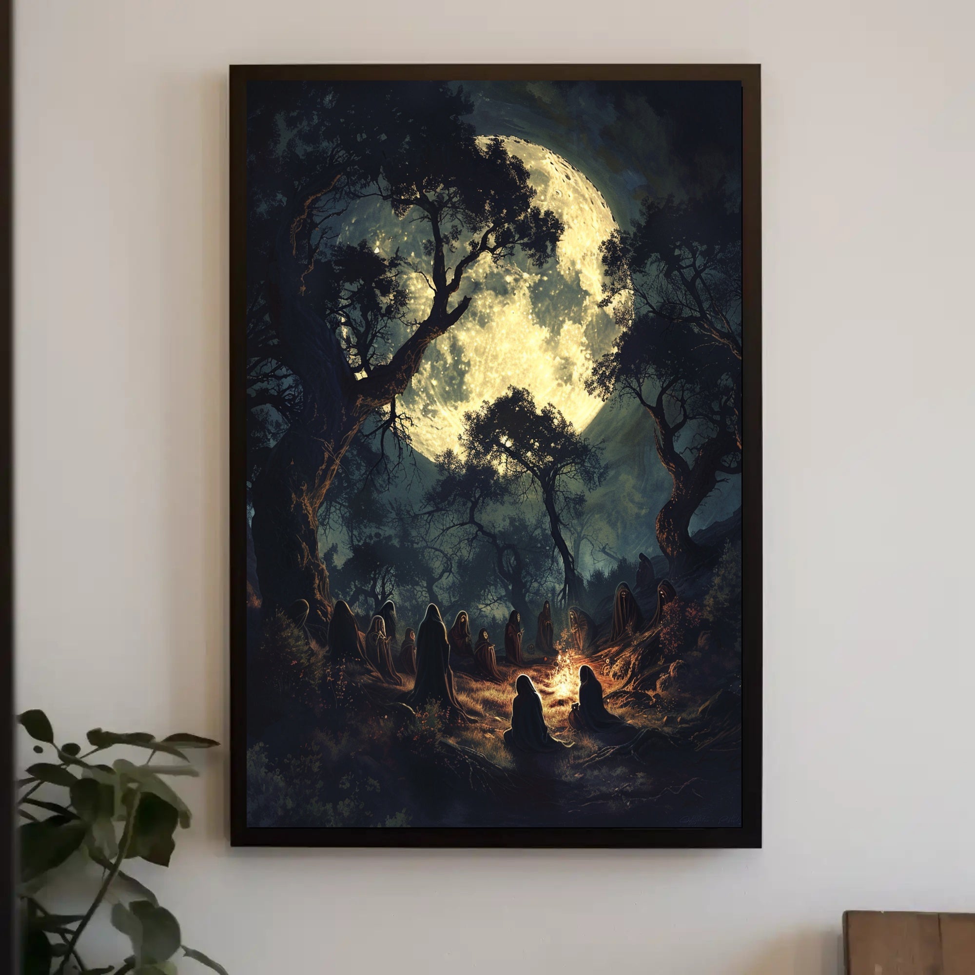 Moonlit Forest Gathering: Mystical Art Fantasy Poster PosterGoat
