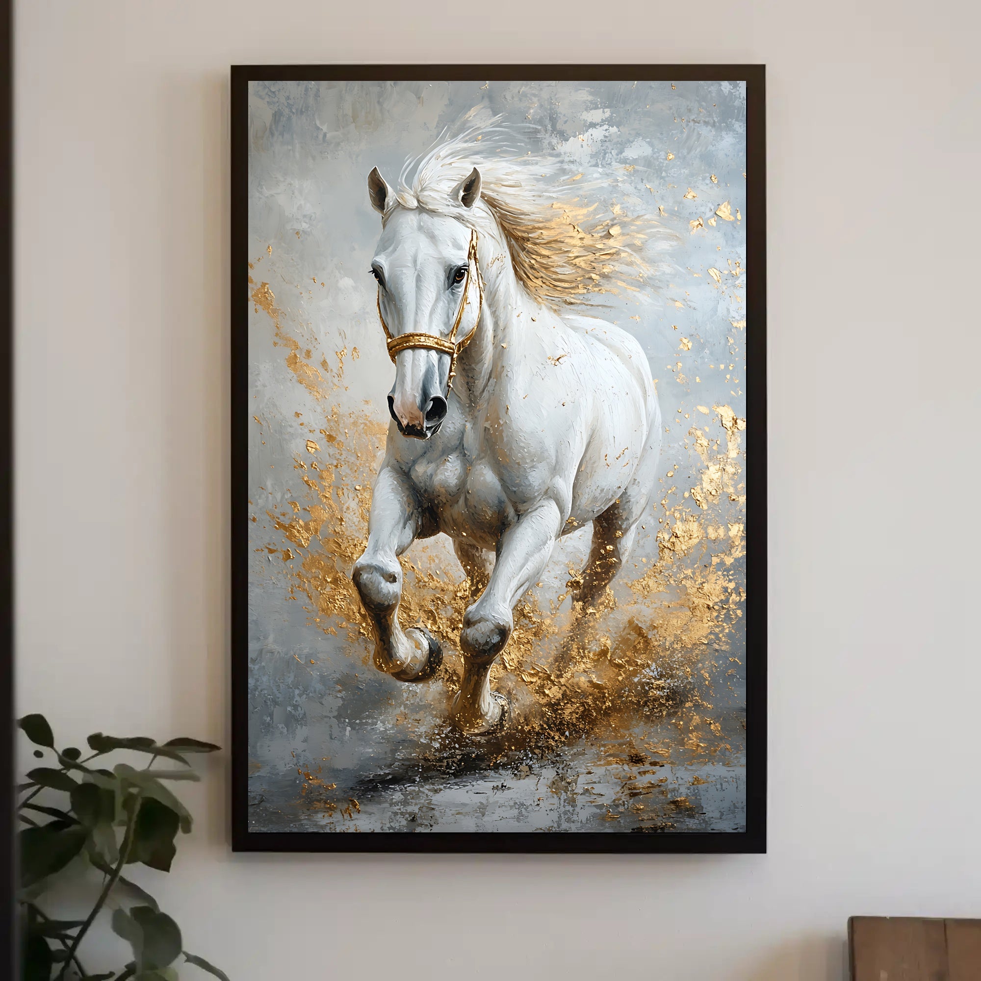 Majestic Galloping White Horse Abstract Artistic Poster