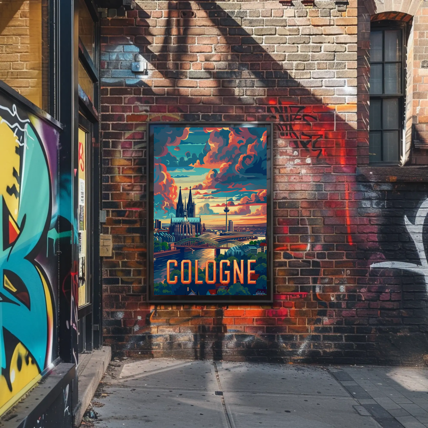 Cologne Skyline Sunset Clouds Spires Travel Poster