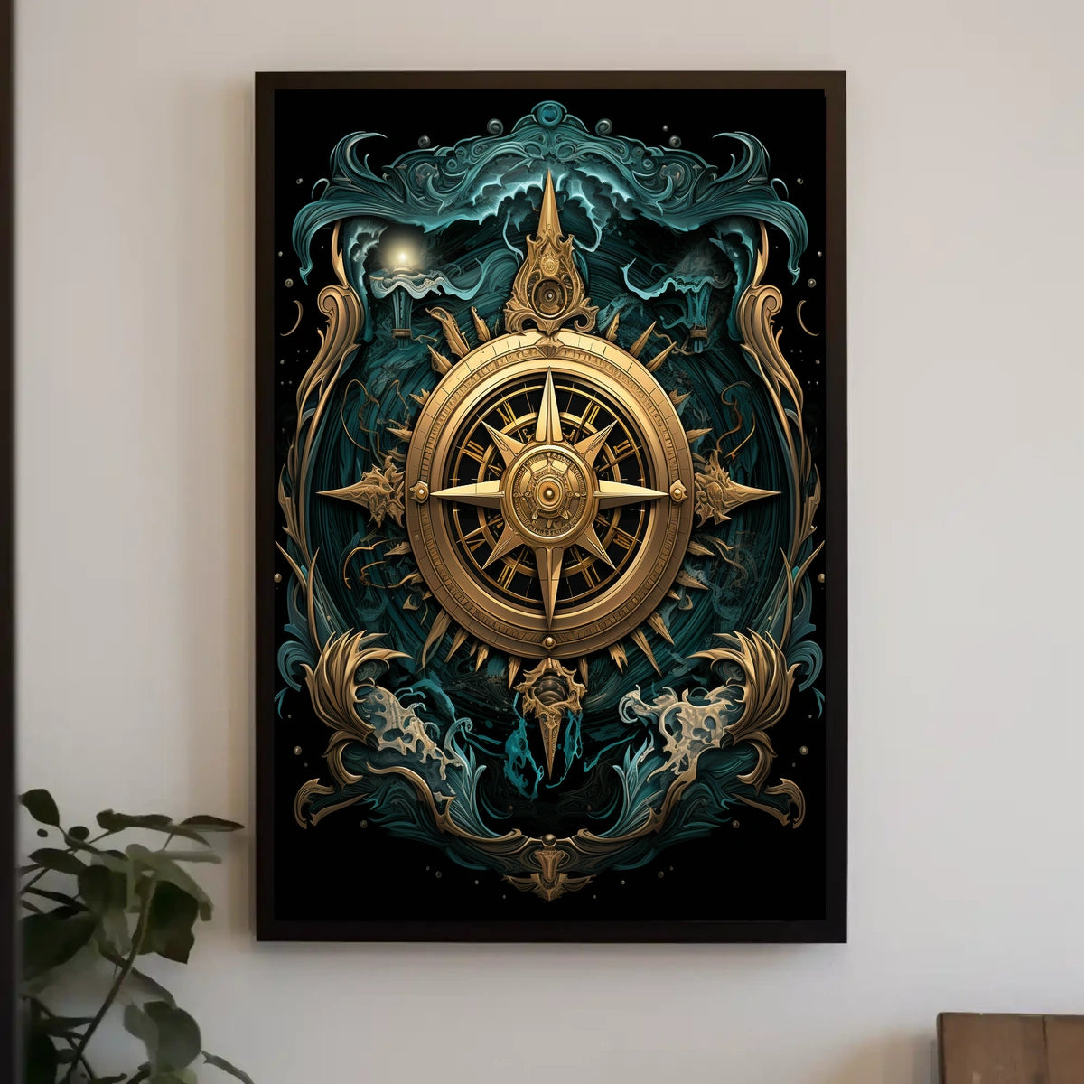 Mystical Seas Adventure Compass Surrealism Poster