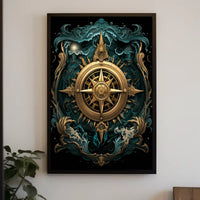 Mystical Seas Adventure Compass Surrealism Poster