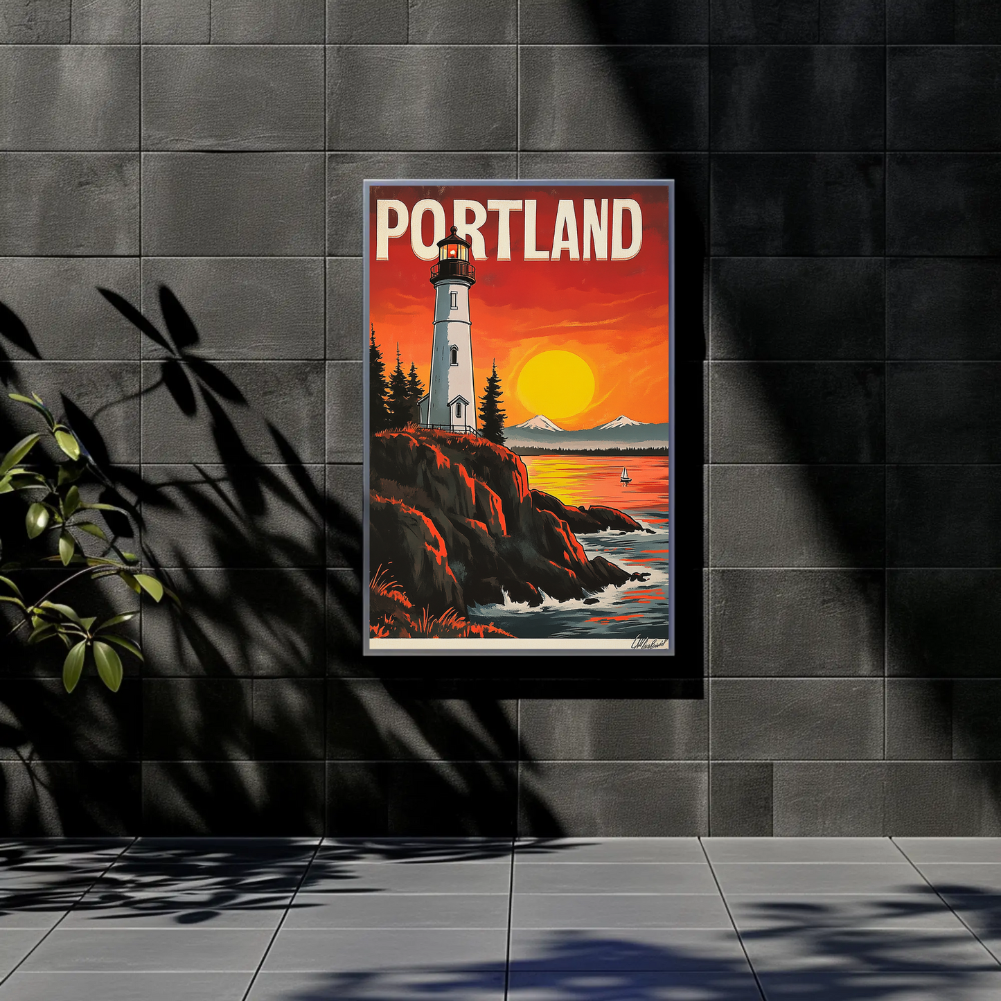 Portland Vintage Poster - Lighthouse at Sunset