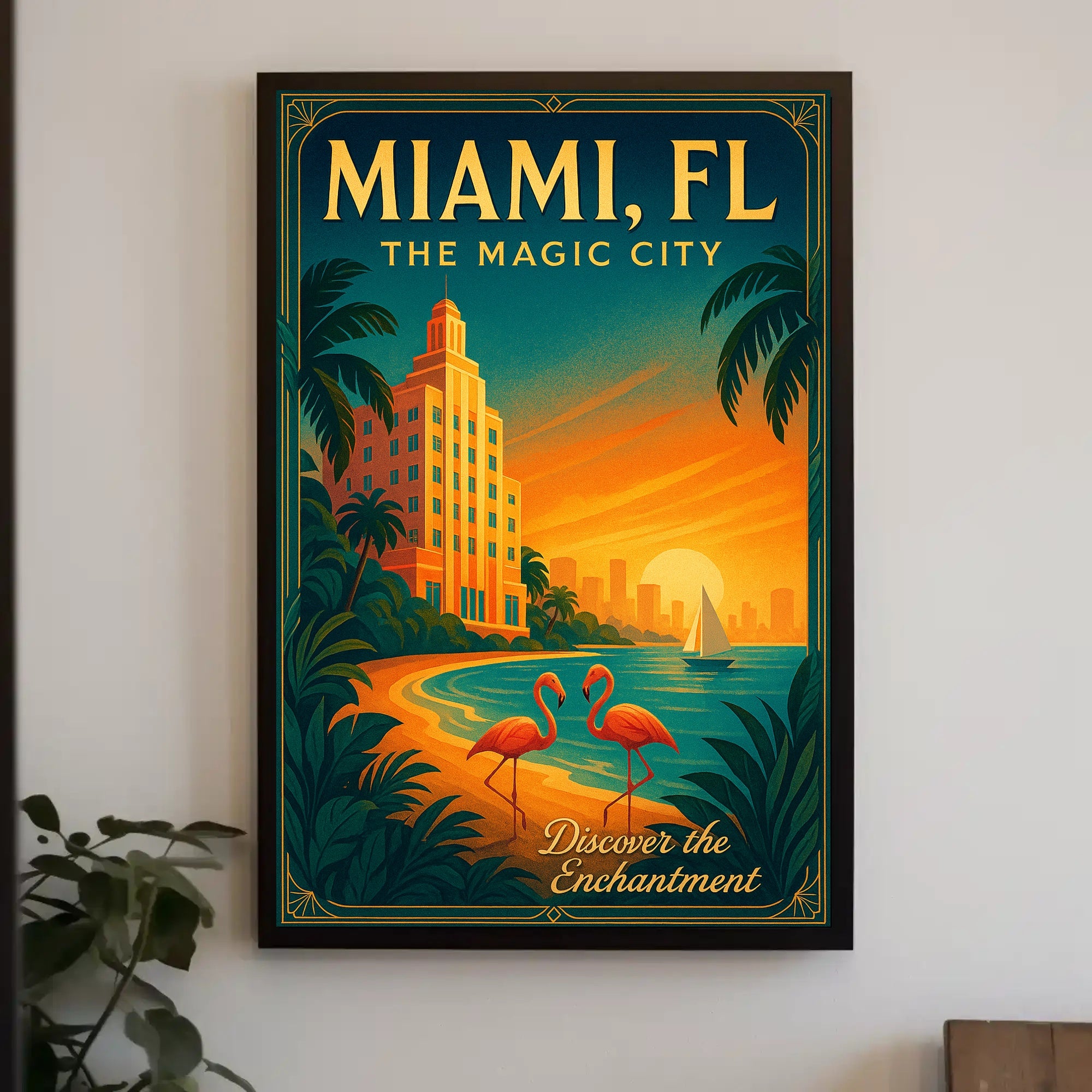Miami Sunset Magic: Vintage Travel Art Poster