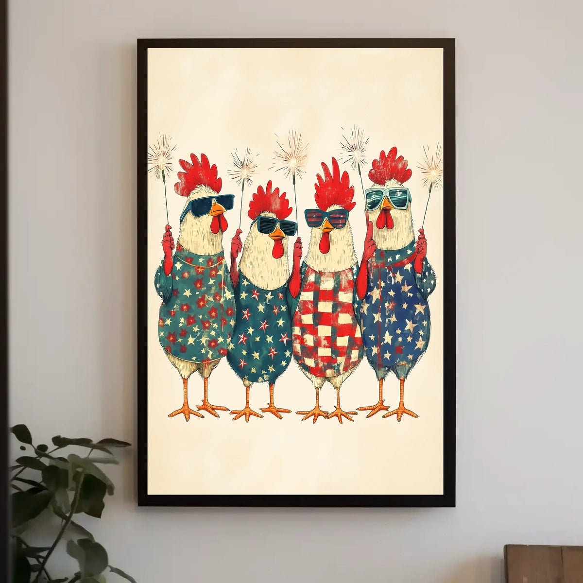 patriotic chickens standing side by side Poster