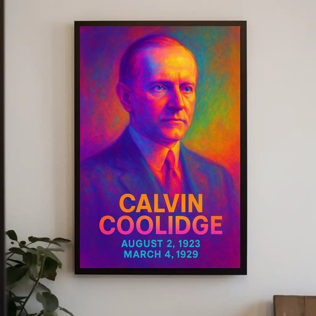 Calvin Coolidge 30th President of the United States Neon Gradient Overlay Poster