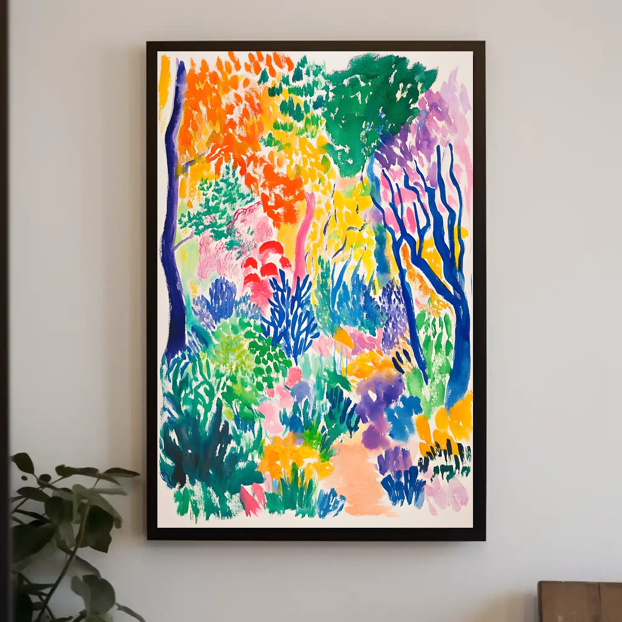 The poster depicts a vibrant and colorful landscape, likely representing a lush forest Travel Poster