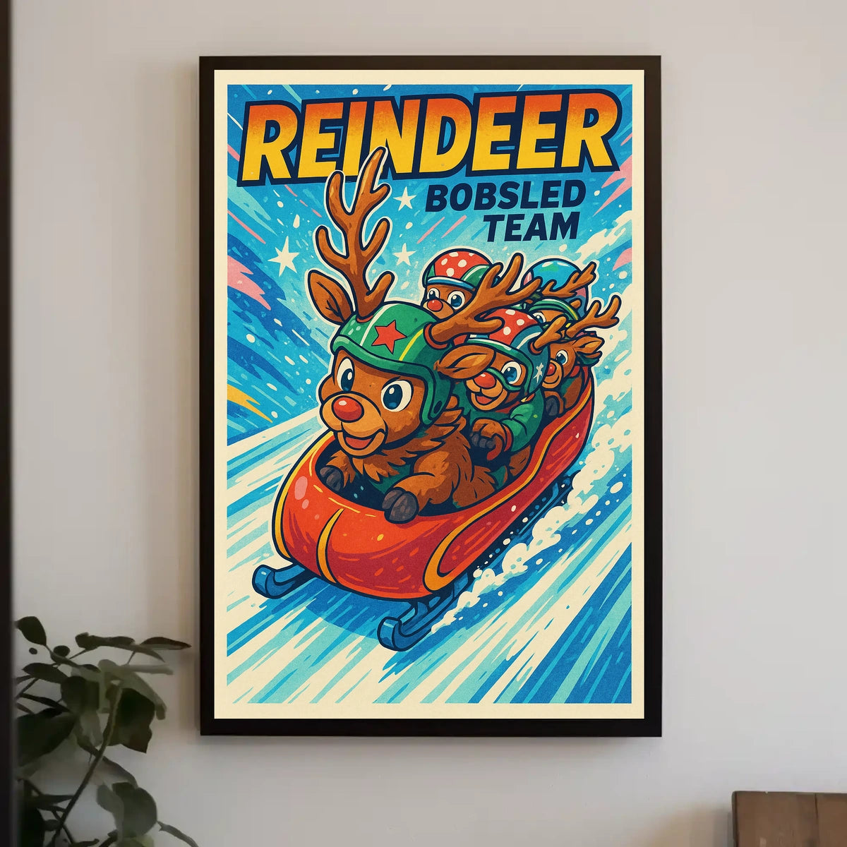 Reindeer Bobsled Team Poster