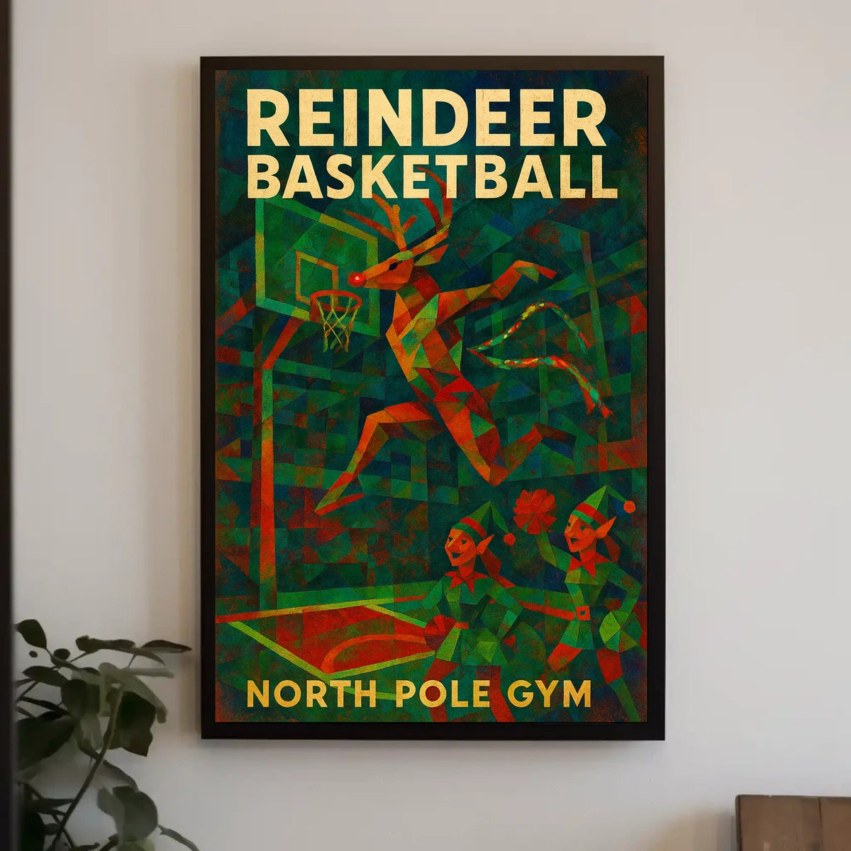 Reindeer Basketball At North Pole Gym Poster