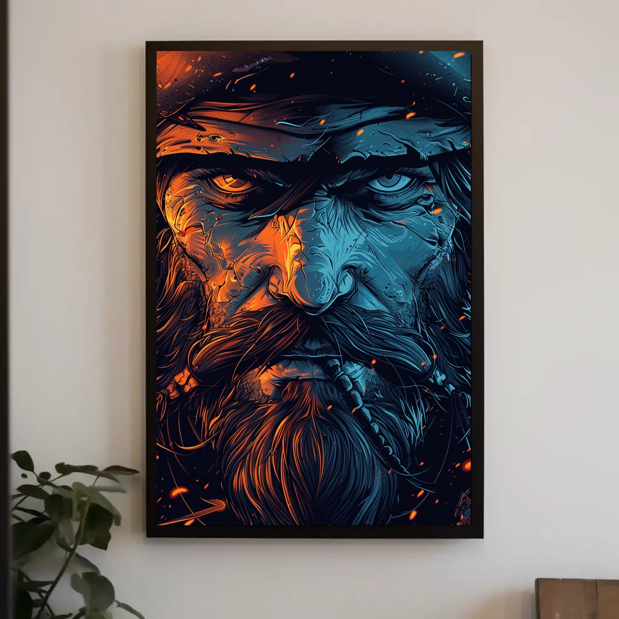 Rugged Duality: Fiery Orange and Cool Blue Poster PosterGoat