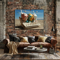 Futuristic Masks in Surreal Desert Sci-Fi Poster