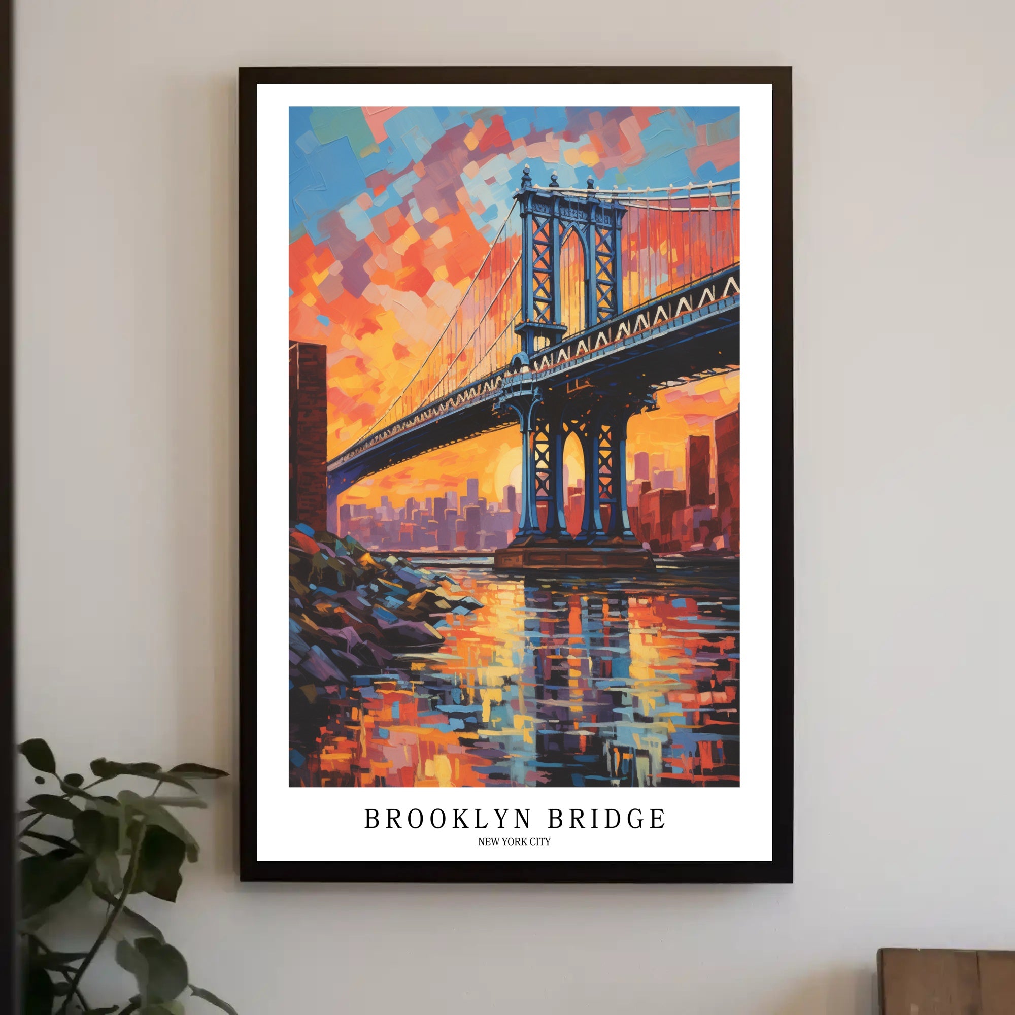 Brooklyn Bridge Sunset Urban Cityscape Painting Poster PosterGoat