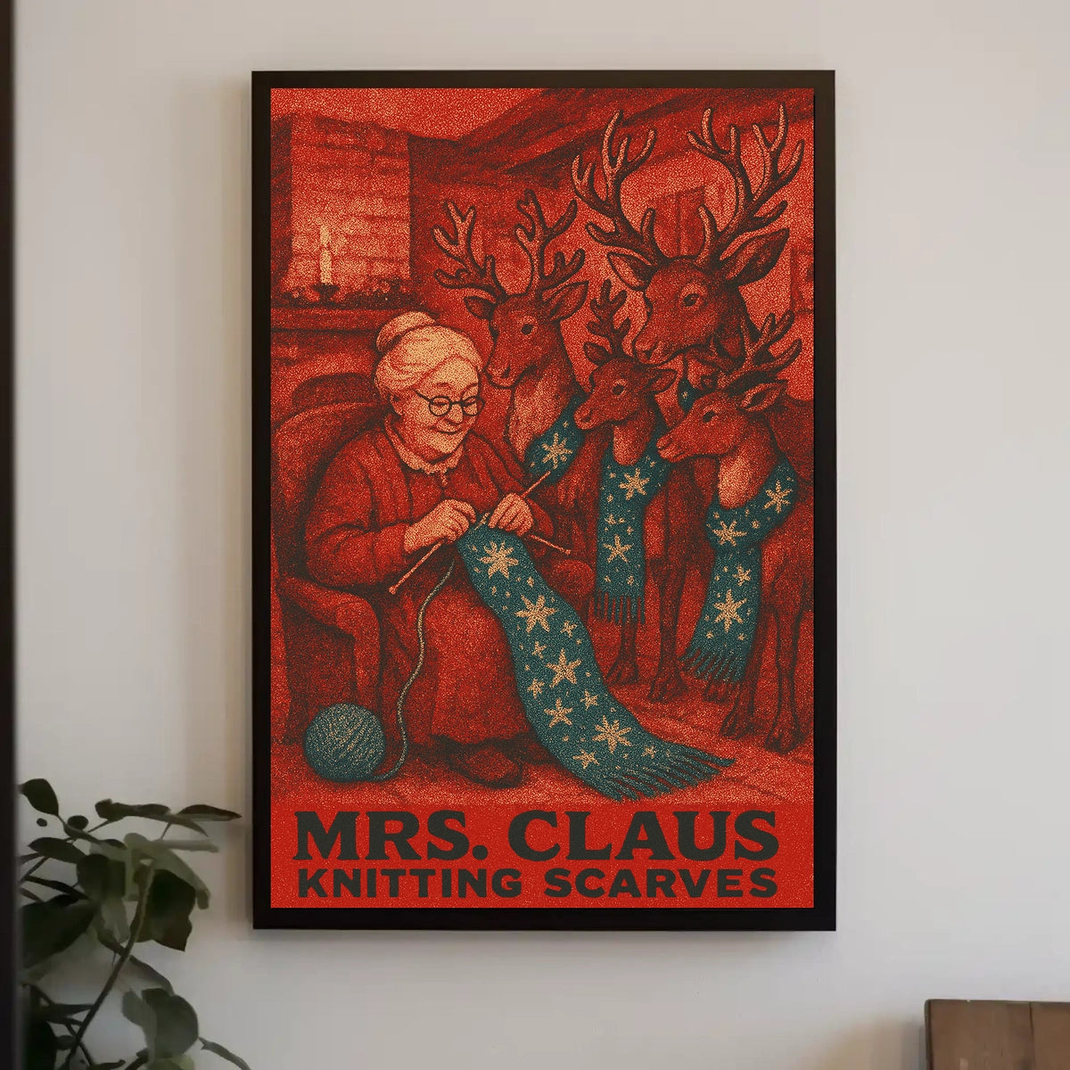 Mrs. Claus Knitting Scarves Poster