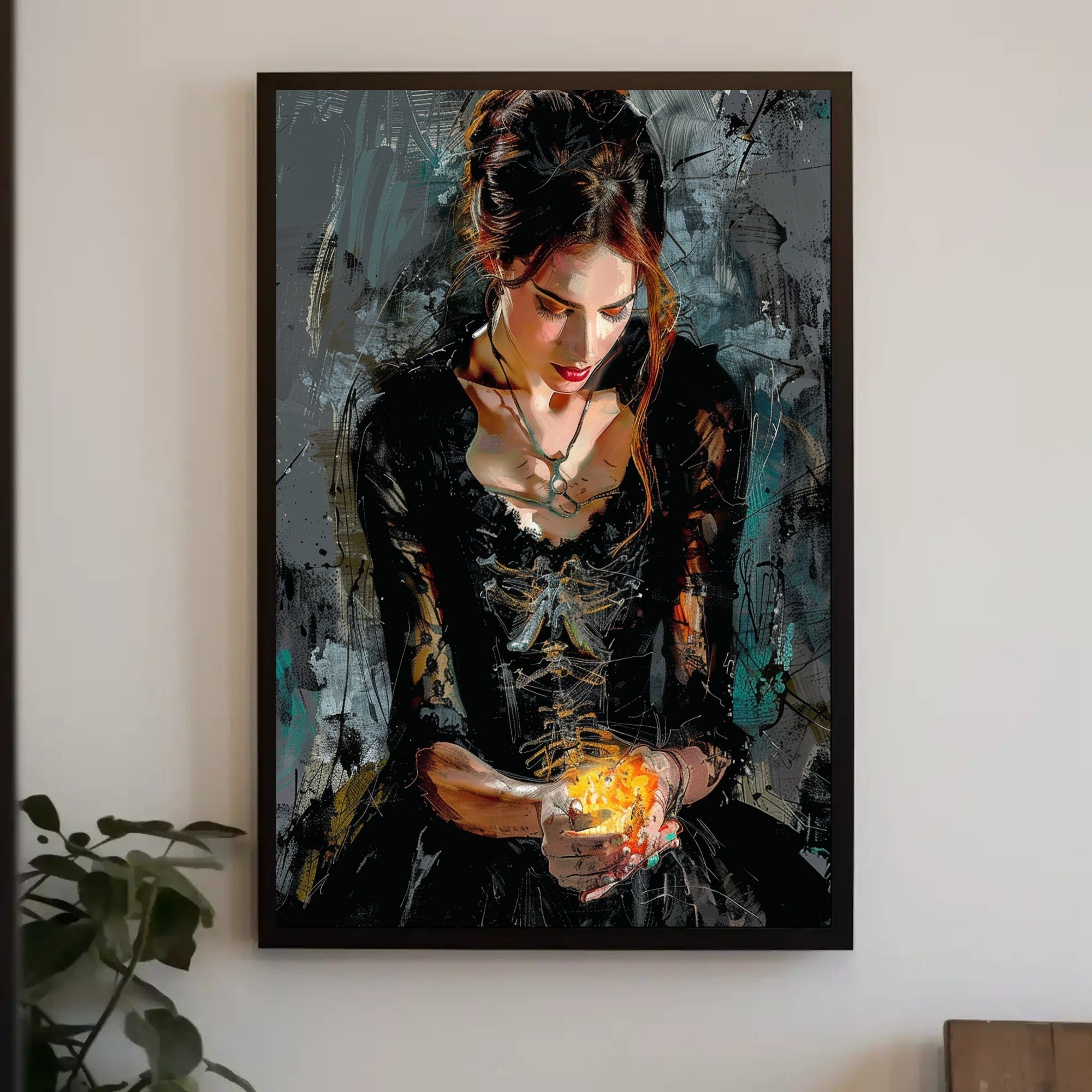 Mystical Gothic Woman with Fiery Object Poster PosterGoat
