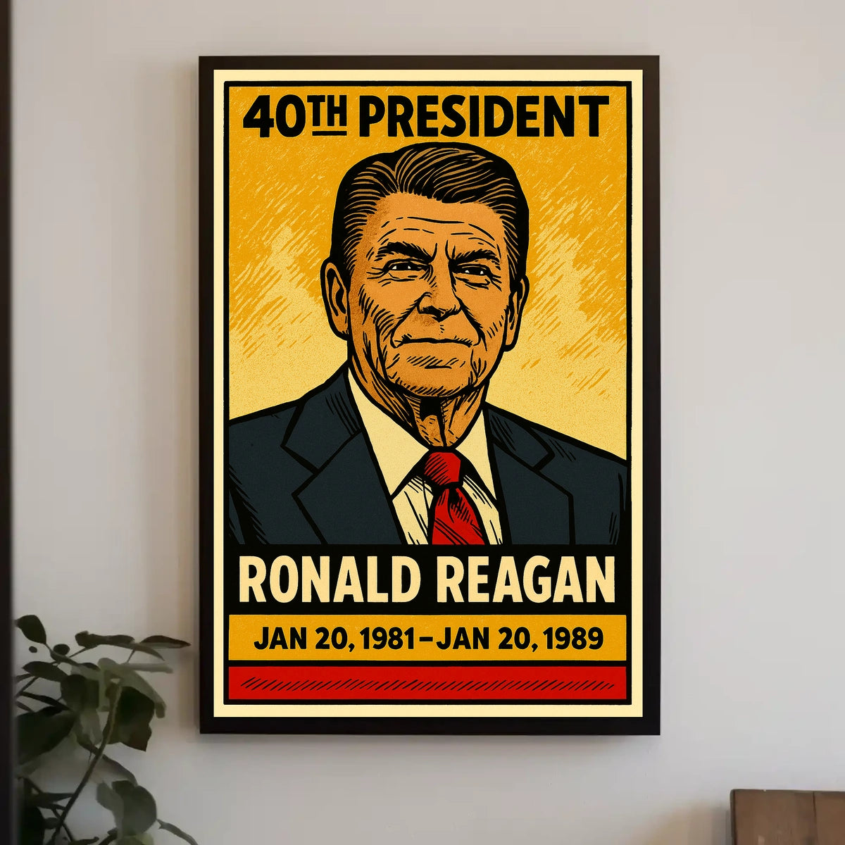 Ronald Reagan 40th President of the United States Inked Comic Style Poster