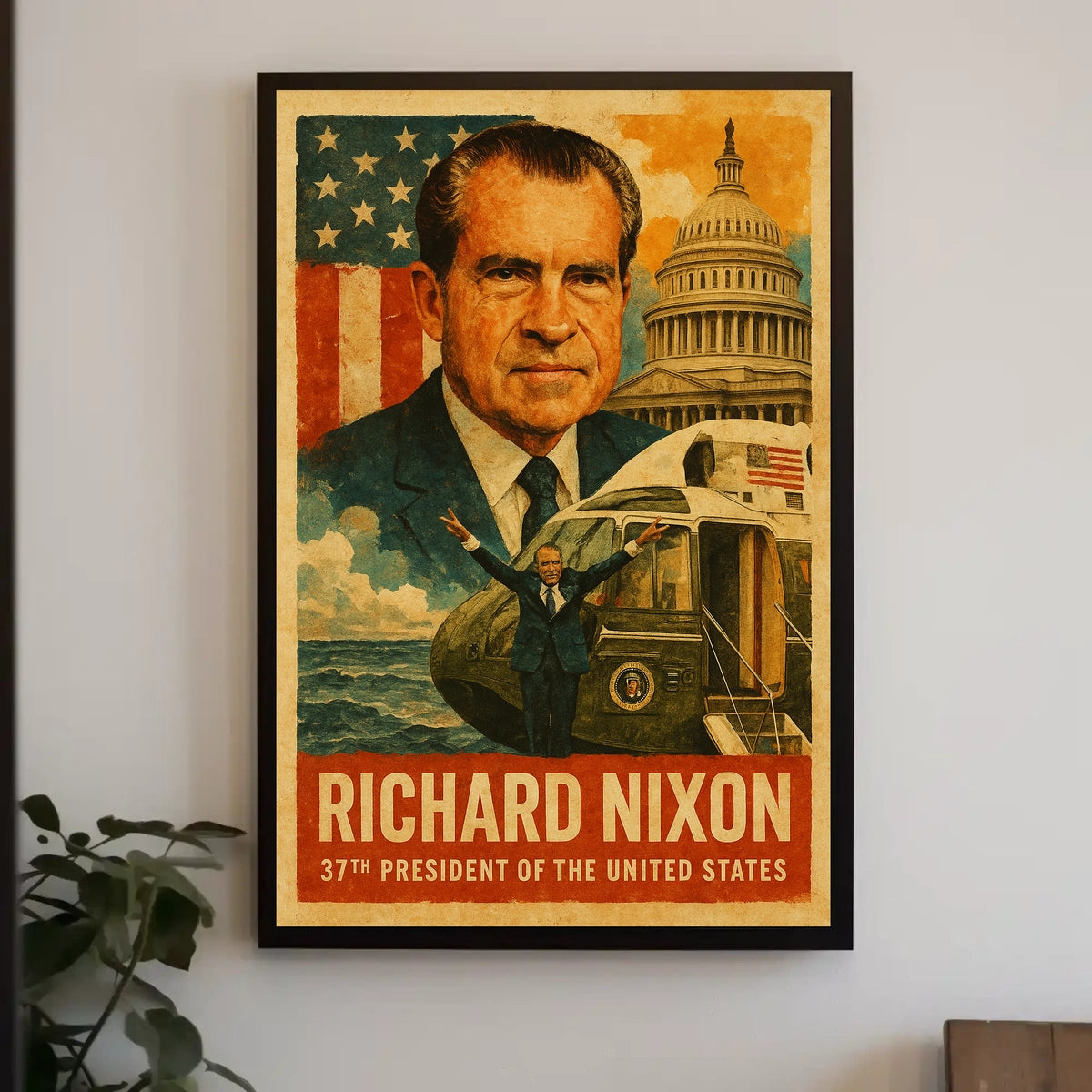 Richard Nixon 37th President of the United States Layered Digital Collage Poster