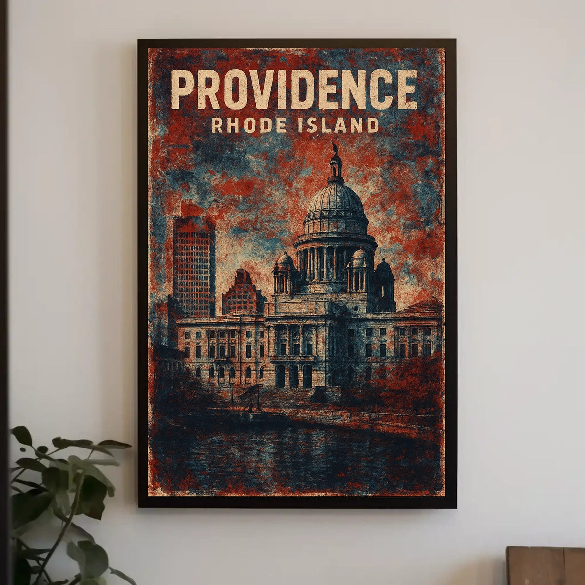 Providence Rhode Island Cityscape Travel Art New England Riverfront Vision Realism Poster