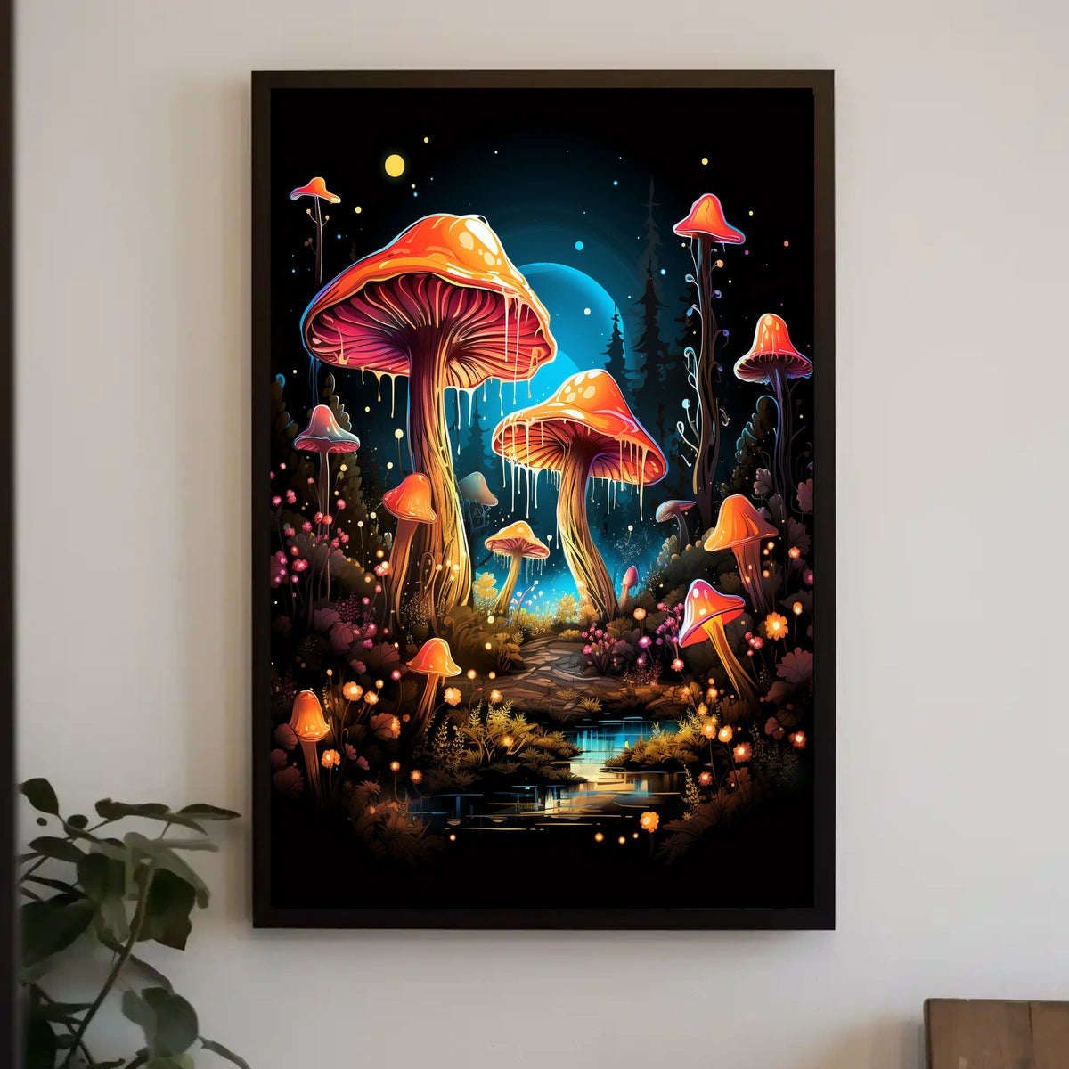 Enchanted Forest Glowing Mushrooms Fantasy Art Poster