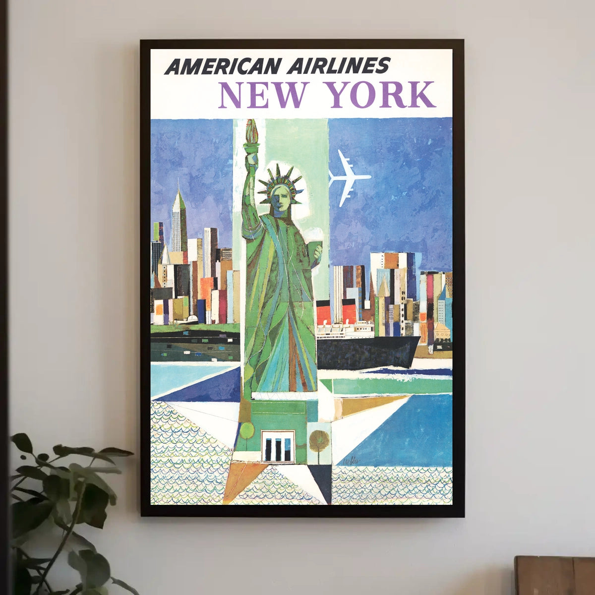 New York City Skyline Harbor Poster Vintage Wall Art