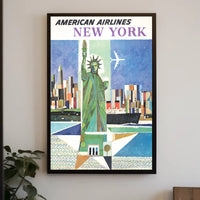 New York City Skyline Harbor Poster Vintage Wall Art