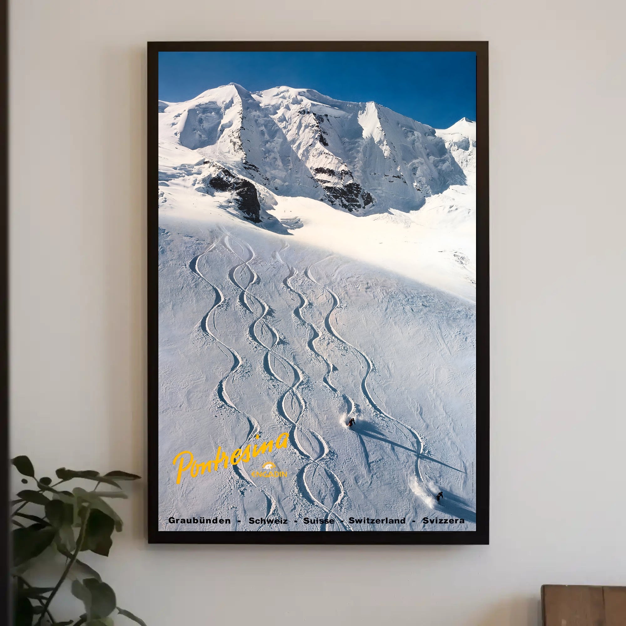Skiing in Pontresina Poster PosterGoat