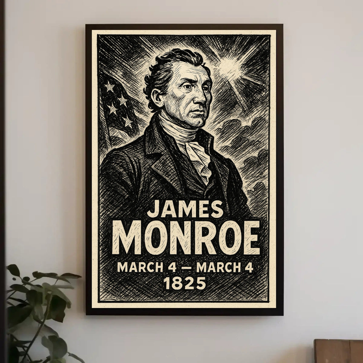 James Monroe 5th President of the United States B & W Comic Sketch Poster