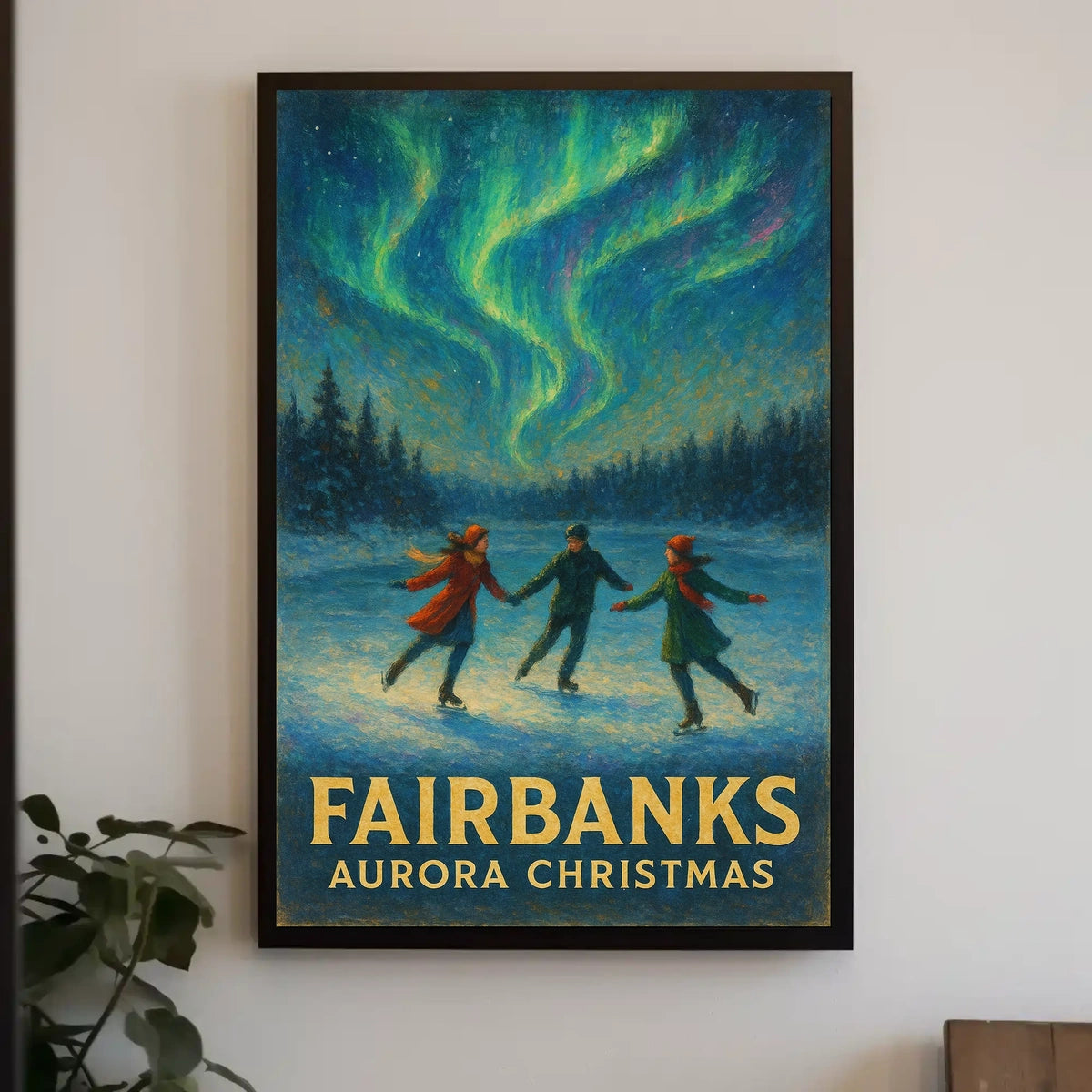 Fairbanks Aurora Christmas Scene Alaska Landscape Poster