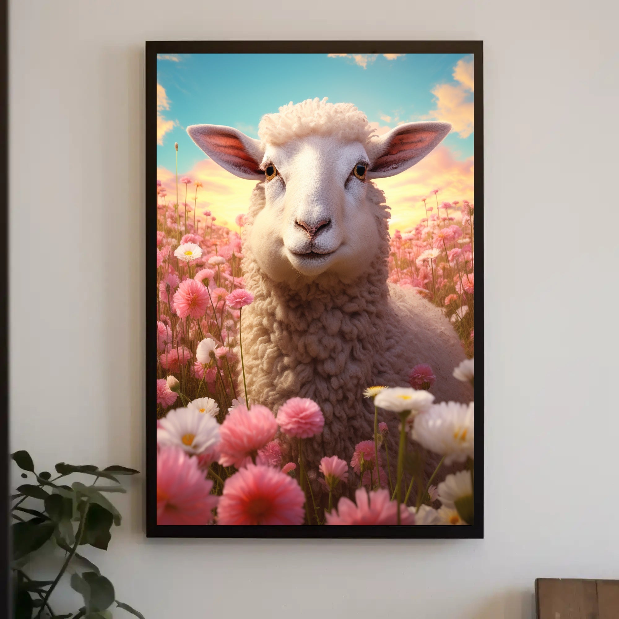 Serene Sheep in Countryside at Sunrise Animal Poster