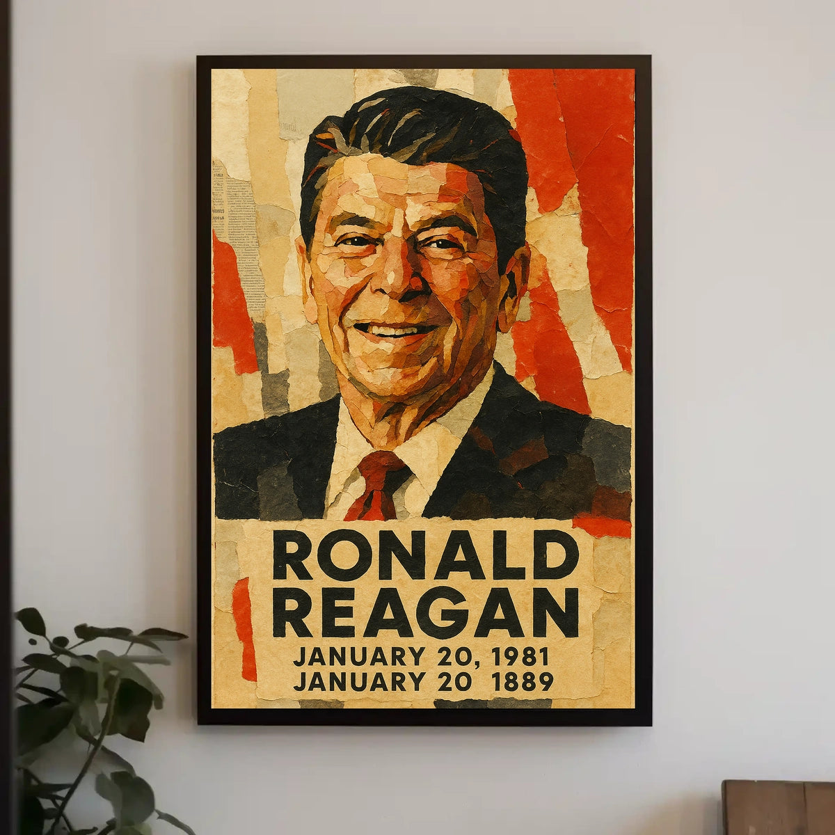 Ronald Reagan 40th President of the United States Layered paper Collage Poster