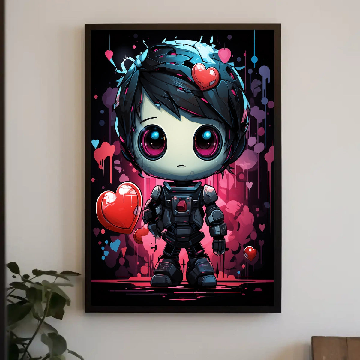 Cute Robotic Heart Poster: Futuristic Love Art